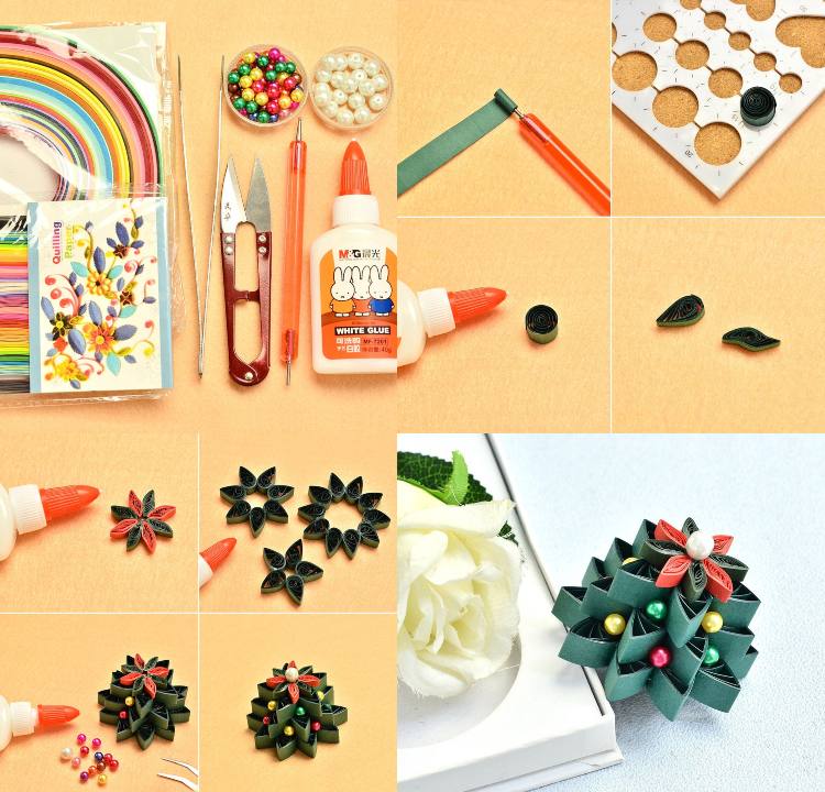 Vyrobte si vianočný stromček z papierovej pásky sami.Návod na vianočný stromček s korálkami