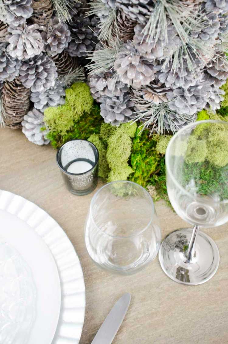 Šišky bielidlo moderná dekorácia stola machové šišky