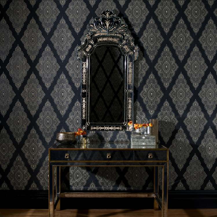 tapeta čierny toaletný stolík vysoký lesk vintage barokový štýl