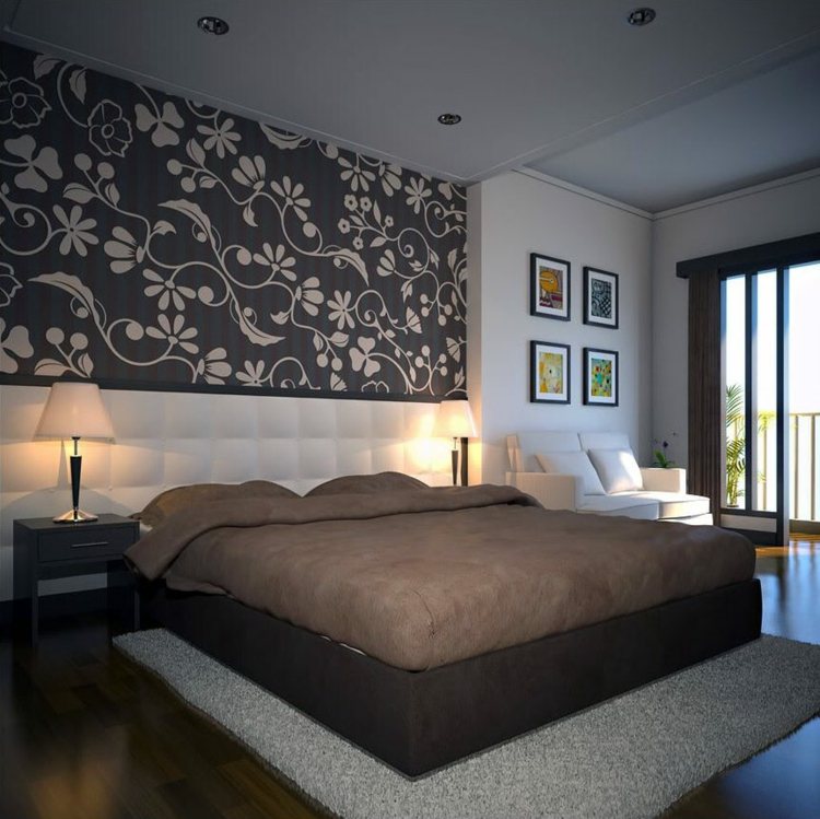 tapeta čierny dizajn nápad kvety vzor posteľ hnedý laminát