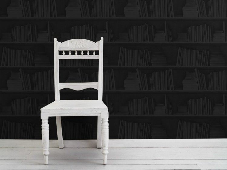 tapeta čierna polička dizajn biely stolička vinobranie nábytok