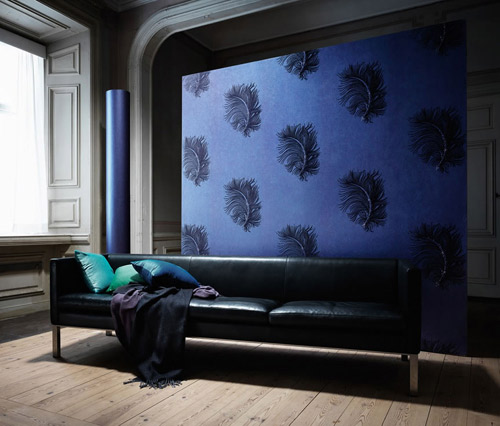 Kryštály Swarovski modrá tapeta s kvetinovým vzorom Elegantná tapeta na stenu so Swarovski kryštálmi