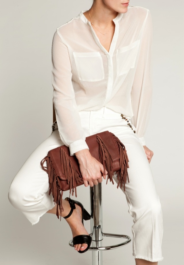 kabelky trendy 2014 fringed bag spojka hnedá trendy v taškách 2014 strapcová taška spojka hnedá