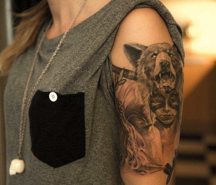 Rôzne motívy pre nadlaktie - kmeňové tetovanie Tetovanie-nápady-ženy-motívy-medveď-indiánka
