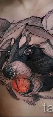 Татуировка на миеща мечка - снимка на завършената татуировка за материала около стойност 30