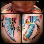 tőr tetoválás a nyakon - vállvetve