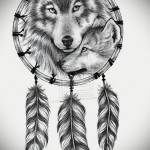 Tattoo dreamcatcher vázlat farkassal