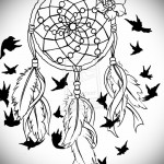 Dreamcatcher tetoválási vázlat - virágok és fekete madarak