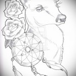 Tattoo dreamcatcher vázlat - virágokkal és szarvasokkal