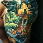 Béka tetoválás lovaglásként, amelyen egy tündér lovagol