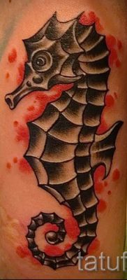 Tengeri ló tetoválás - fotó példa a kész tetoválásra a 10 jelentéséről szóló cikkhez