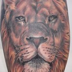 oroszlán tetoválás a borjú lábán - fényképes példa 20122015 -ös számból