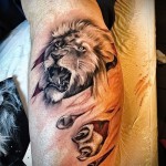 oroszlán tetoválás a borjú lábán - fotó példa 20122015 -ös számból