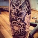 bagoly tetoválás a borjú lábán - fotó példa 20122015 # 2