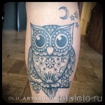 bagoly tetoválás a borjú lábán - fotó példa 20122015 -ből # 7