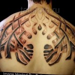 törzsi minták a lapockán lévő tetoválásban