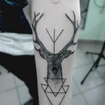 Szarvas és háromszög tetoválás a karon