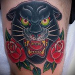 párduc tetoválás két rózsával - old school rajz