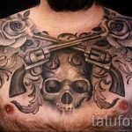 koponya fegyvertetoválással - fotó a kész tetoválásról 01092016 5213 tatufoto.ru