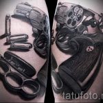 Pistole Tattoo auf seinem Bein das Mädchen - ein Foto des fertigen Tätowierung 01092016 1011 tatufoto.com