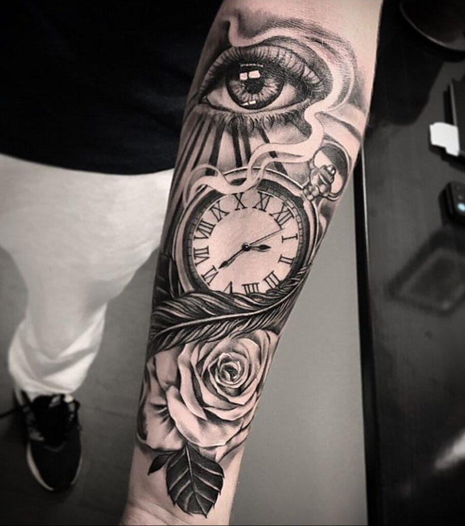 وشم الورد والساعة على الساعد 01.12.2020 №008-وشم الورد-