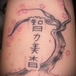 sakura és hieroglifák tetoválása - fotó példa 12122015 1. szám