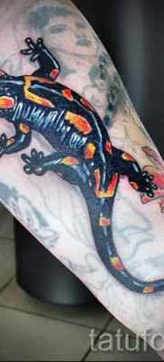 Szalamandra tetoválás fotó mászik a karján