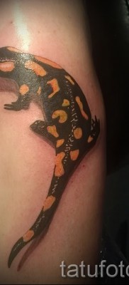 Salamander tetoválás a vállon és a karon