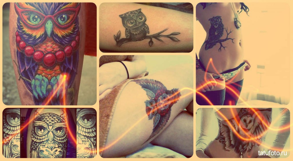 bagoly tetoválás a kész munkák példáiban a fotón