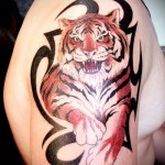 Tiger Tattoo On Shoulder - On Tribal Pattern
