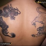 tiger og drage tatovering på skulderblade til mænd