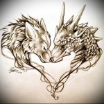 скица на татуировка вълк и дракон