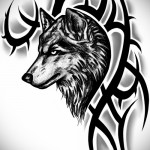 скица и абстракция на татуировка на черен вълк