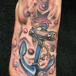 horgony - csillagok és buborékok tetoválás a lábán a férfiak számára