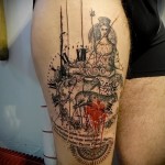 Óra tetoválás - dátumok és állatok a vadászaton - a lány lábán