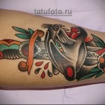 old school tetoválás macska és tőr