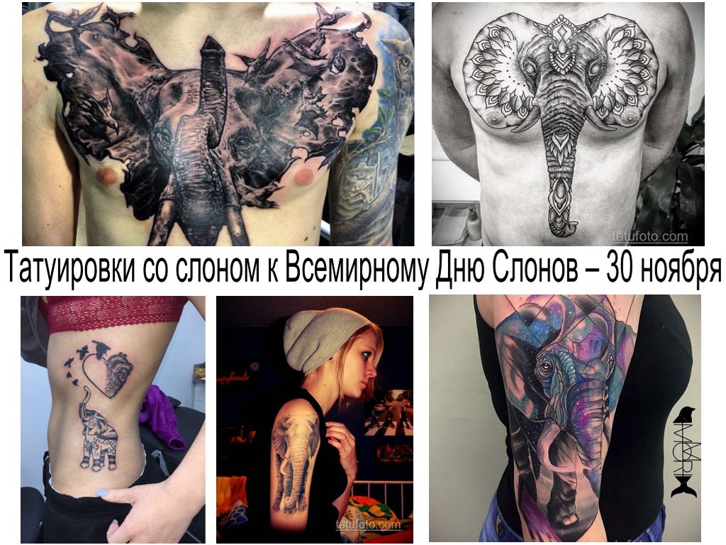 Tatuaże słoni na Światowy Dzień Słonia - 30 listopada - informacje i zdjęcia wzorów tatuaży