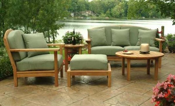 Vonkajšia sedacia súprava s čalúneným nábytkom z teakového dreva Vonkajší rám čalúneného nábytku z teakového dreva