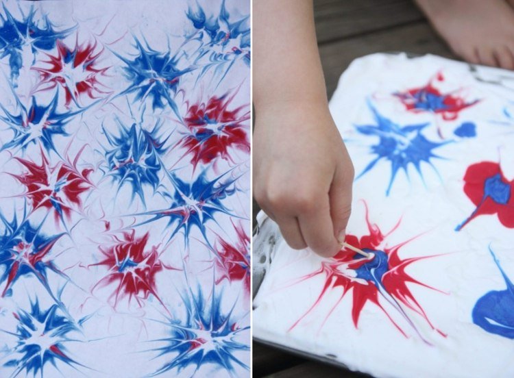 Ohňostroje namaľujte farbami a penou na holenie a preneste ich na papier