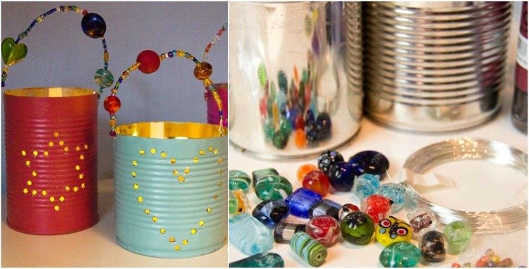 ručná detská lampa na čajovú sviečku, vyrobte si plechovky sami