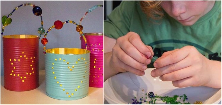 drotári čajovej sviečky si deti vyrábajú lampáš z plechovky samy