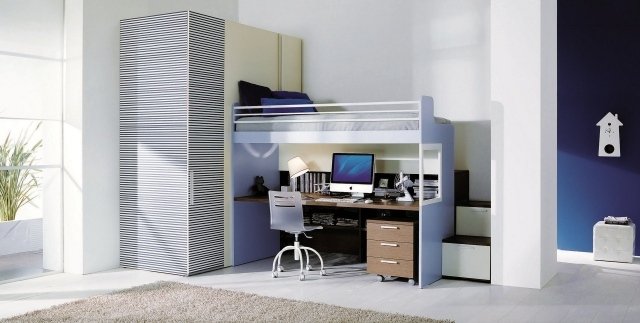 teenager tipy na úsporu miesta-podkrovný nábytok, kancelársky stôl, počítač