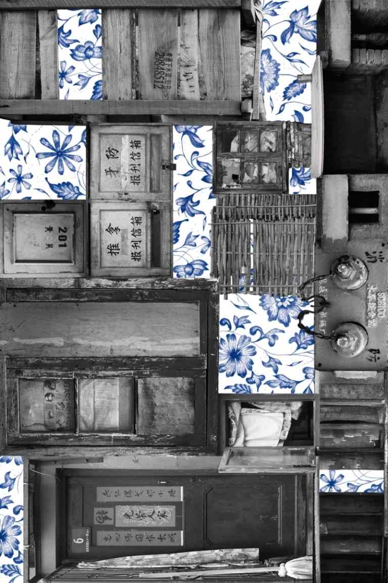 čiernobiele fotografie a kvetinové vzory od Neri Hu - Remnant koberec-design-neri-hu-pozostatok-cierna-biela-foto-kvetina-vzor-modra-vinobranie