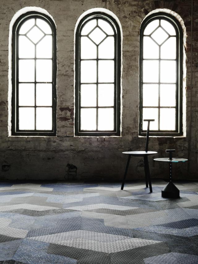 Koberec modrá béžová moderný geometrický vzor motívy moderného geometrického vzoru nová kolekcia