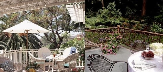 Moderná veranda s rustikálnym dizajnom zábradlia