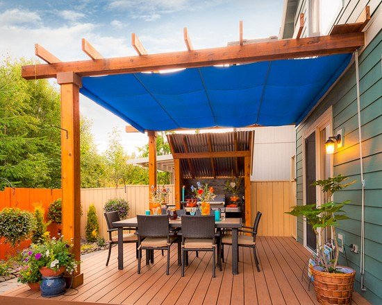 terasa záhrada drevo záhrada plot drevená krytina ochrana proti slnku jedálenský nábytok