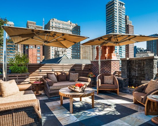 strešná terasa dizajnové dáždniky dlažba podlaha