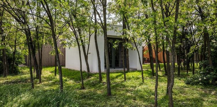 moderná knižnica rozšírenia farmy o bielu kocku