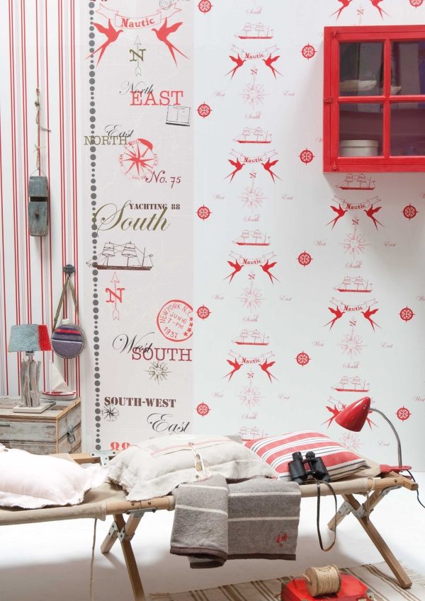 tapeta so vzorom detská izba červený biely nutický plagát vzor tapety detská izba červená biela nutic