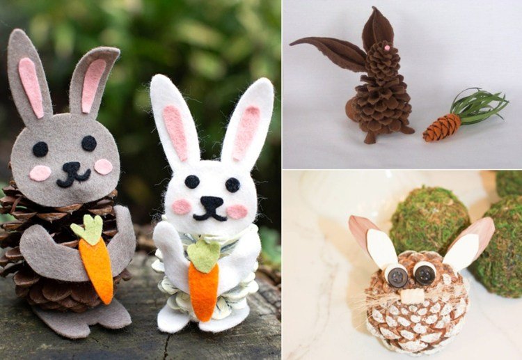 Nápady na zajačiky vyrobené z kužeľov s plstenou tkaninou